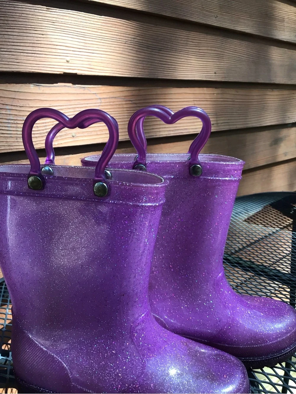 Girls' Sparkly Purple Light Up Rain Boots with Heart -Toddler Size 10
